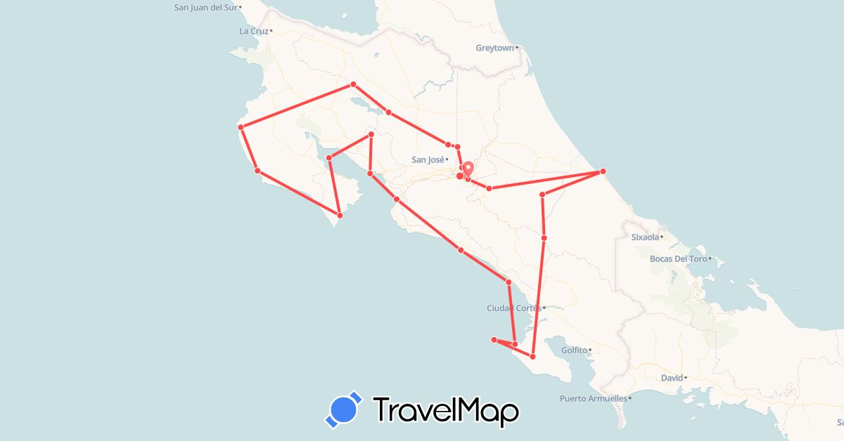 TravelMap itinerary: hiking in Costa Rica (North America)